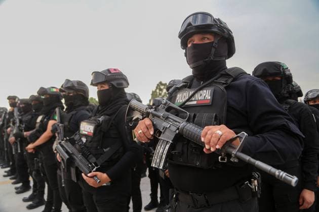 March 15, 2024, Ecatepec de Morelos, Mexico: Members of the Municipality Police during the departure of a security operation called Rastrillo to combat crime in the Municipality of Ecatepec. More than 1,300 elements from the Attorney General s Office of the Republic (FGR), the Attorney General s Office of the State of Mexico (FGJEM) and the State Police take part during the Operation. on March 15, 2024 in Ecatepec de Morelos, Mexico. Ecatepec De Morelos Mexico - ZUMAe321 20240315_zia_e321_020 Copyright: xRickxCruzx