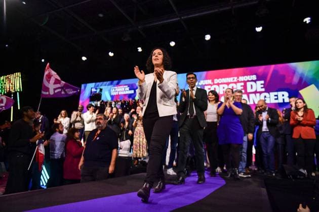 LFI Launches EU Election Campaign - Villepinte Member of the European Parliament and head of La France Insoumise list for the European elections, Manon Aubry walks during the French leftist political party La France Insoumise convention to launch their campaign for the European elections, at the Parc des expositions in Villepinte, north of Paris, France on March 16, 2024. Photo by Firas Abdullah ABACAPRESS.COM Villepinte Ile-de-France France  Copyright: xAbdullahxFiras ABACAx