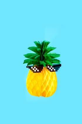 A quirky pineapple donning pixelated sunglasses set against a vibrant blue background. Model Released SergioVictorVega_ID19908_590163_001 Copyright: xSergioxVictorxVegax