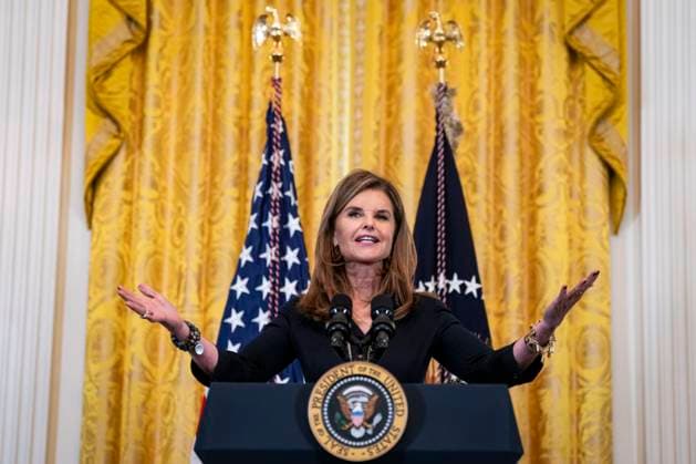 Maria Shriver, former First Lady of California, speaks during a Women s History Month reception in the East Room of the White House in Washington, DC on Monday, March 18, 2024. The Biden administration is rolling out an executive order to strengthen women s health research standards across federal agencies and prioritize its funding in an effort to close the gap on long-standing disparities.  WAX20240318809 AlxDrago