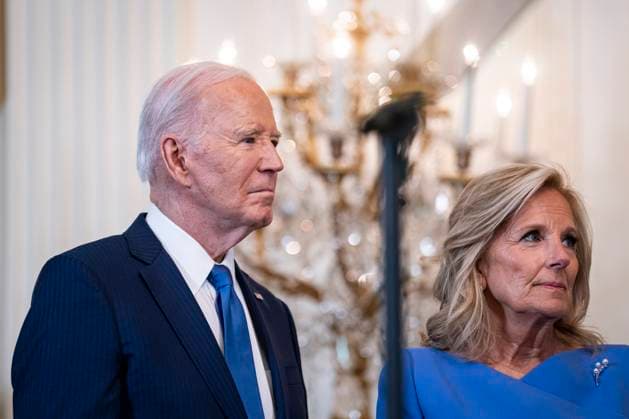 US President Joe Biden and US First Lady Jill Biden attend a Women s History Month reception in the East Room of the White House in Washington, DC on Monday, March 18, 2024. The Biden administration is rolling out an executive order to strengthen women s health research standards across federal agencies and prioritize its funding in an effort to close the gap on long-standing disparities.  WAX20240318811 AlxDrago