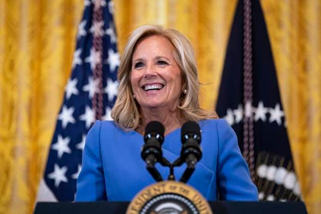 US First Lady Jill Biden speaks during a Women s History Month reception in the East Room of the White House in Washington, DC on Monday, March 18, 2024. The Biden administration is rolling out an executive order to strengthen women s health research standards across federal agencies and prioritize its funding in an effort to close the gap on long-standing disparities.  WAX20240318815 AlxDrago