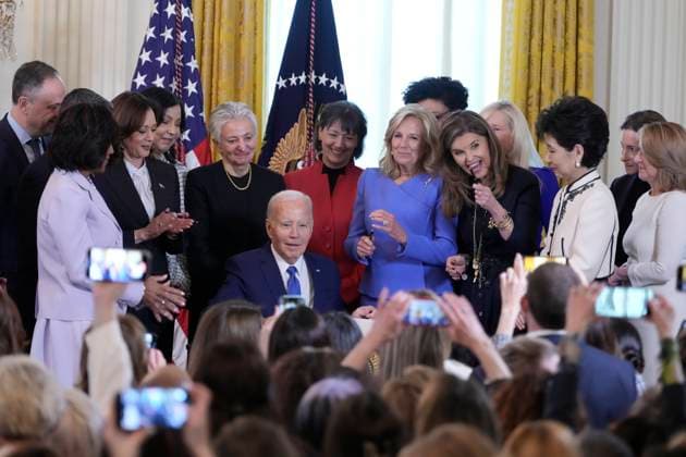 United States President Joe Biden signs executive order to boost women’s health care during a Women’s History Month reception at the White House in Washington, DC, March 18, 2024. Copyright: xChrisxKleponisx xCNPx MediaPunchx