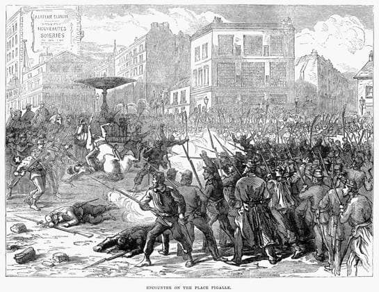 PARIS COMMUNE, 1871. Encounter on the Place Pigalle. Wood engraving from an English newspaper of 1871.  Copyright: xGRANGERx xGRANGERx 0003219