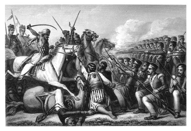 INDIA: SEPOY REBELLION, 1857. Mutineer Cavalry Attacking an Infantry Square at the Battle of Cawnpore. Steel engraving, English, 1859.  Copyright: xGRANGERx xGRANGERx 0004432