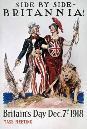 WORLD WAR I: U.S. POSTER. Side by Side, Britannia! American World War I poster by James Montgomery Flagg, 1918.  Copyright: xGRANGERx xGRANGERx 0007046