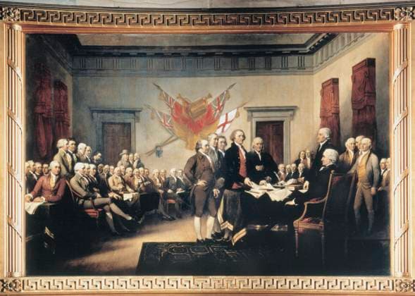 DECLARATION OF INDEPENDENCE. The signing of the Declaration of Independence in Congress, at the Independence Hall, Philadelphia, 4 July 1776. Oil on canvas by John Trumbull.  Copyright: xGRANGERx xGRANGERx 0007051