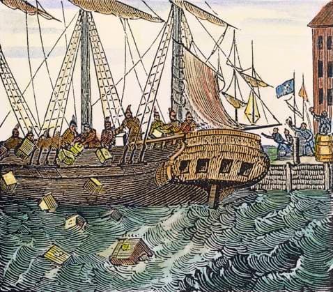 THE BOSTON TEA PARTY, 1773. 16 December 1773. American engraving, c1845.  Copyright: xSarinxImagesx xGRANGERx 0007388