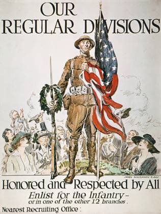 WORLD WAR I: U.S. ARMY. Our Regular Divisions. American World War I army recruiting poster, 1918, by James Montgomery Flagg.  Copyright: xGRANGERx xGRANGERx 0010939