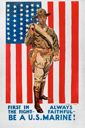WORLD WAR I: U.S. MARINES. First in the Fight. American World War I Marine corps recruiting poster, c1918, by James Montgomery Flagg.  Copyright: xGRANGERx xGRANGERx 0011364