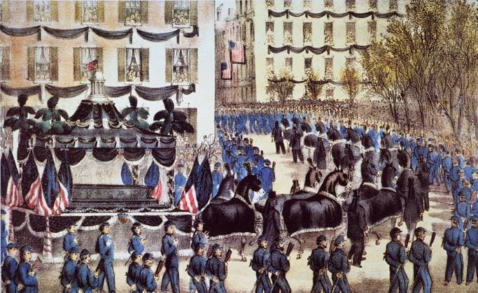 ABRAHAM LINCOLN: FUNERAL. President Abraham Lincoln s funeral procession in New York City, 25 April 1865. Contemporary lithograph by Currier & Ives.  Copyright: xGRANGERx xGRANGERx 0011709