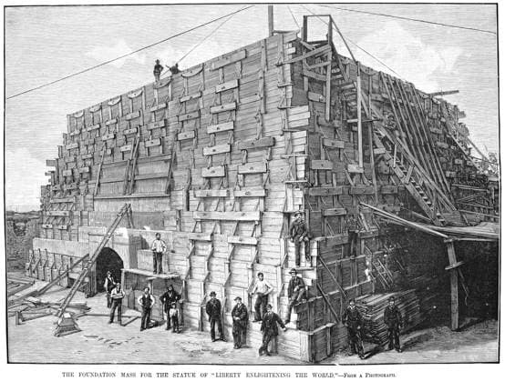 STATUE OF LIBERTY, 1884. The foundation for the Statue of Liberty under construction, 1884. Wood engraving from a contemporary American newspaper.  Copyright: xGRANGERx xGRANGERx 0012388