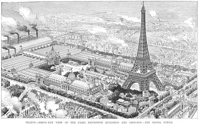 PARIS EXPOSITION, 1889. Bird s-eye view of the Eiffel Tower and the grounds of the Paris Exposition of 1889. Line engraving, 1889.  Copyright: xGRANGERx xGRANGERx 0013600