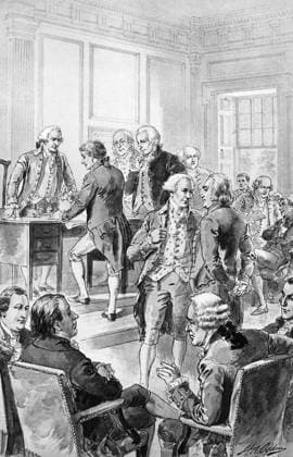 DECLARATION OF INDEPENDENCE Signing of the Declaration of Independence on 4 July 1776. Drawing by Henry A. Ogden (1856-1936).  Copyright: xGRANGERx xGRANGERx 0013846