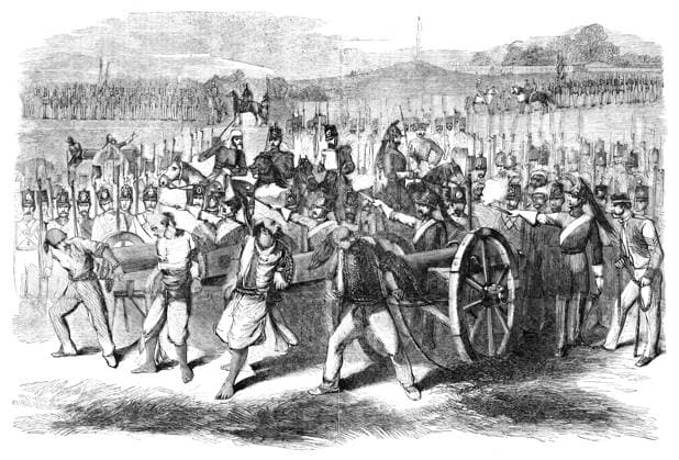 INDIA: SEPOY REBELLION, 1857. Mutinous sepoys being executed by cannon. Wood engraving, 1857.  Copyright: xGRANGERx xGRANGERx 0014948