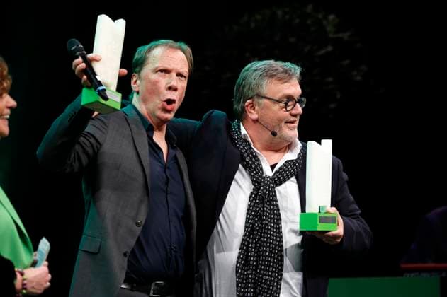 Achim Hagemann und Hape Kerkeling bei der Verleihung des Comedy-Preises Recklinghäuser Hurz im Ruhrfestspielhaus. Recklinghausen, 18.03.2024