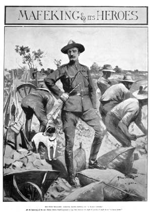 ROBERT BADEN-POWELL (1857-1941). 1st Baron of Gilwell. English soldier. Drawing from an English newspaper of 1900, at the end of the seven-month Siege of Mafeking, South Africa.  Copyright: xGRANGERx xGRANGERx 0018363