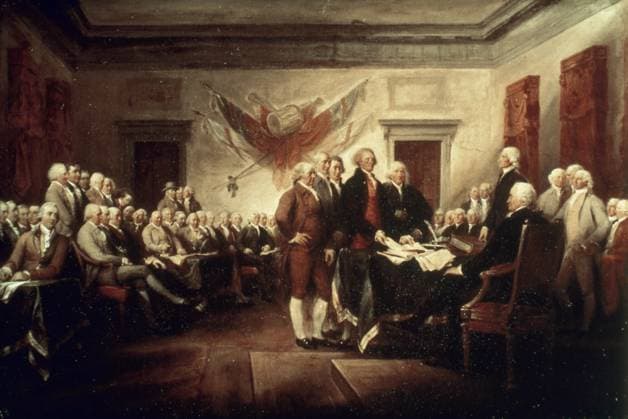 DECLARATION OF INDEPENDENCE. The signing of the Declaration of Independence in Congress, at the Independence Hall, Philadelphia, Pennsylvania, 4 July 1776. Oil on canvas by John Trumbull.  Copyright: xGRANGERx xGRANGERx 0020871