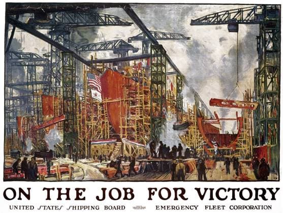WORLD WAR I: U.S. POSTER. On the job for victory. American World War I United States Shipping Board poster.  Copyright: xGRANGERx xGRANGERx 0022429