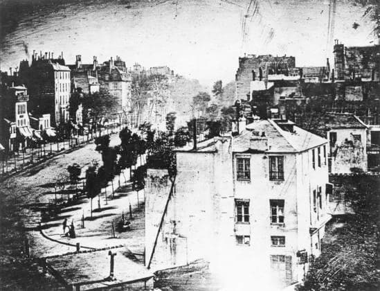 DAGUERREOTYPE, 1838. Daguerreotype made in 1838 by Louis-Jacques-Mande Daguerre of a Paris boulevard, the first photograph to show a human being.  Copyright: xGRANGERx xGRANGERx 0029547