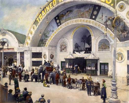 COLUMBIAN EXPOSITION, 1893. View of the midway at the World s Columbian Exposition at Chicago, 1893. Oil over photograph.  Copyright: xSarinxImagesx xGRANGERx 0030622