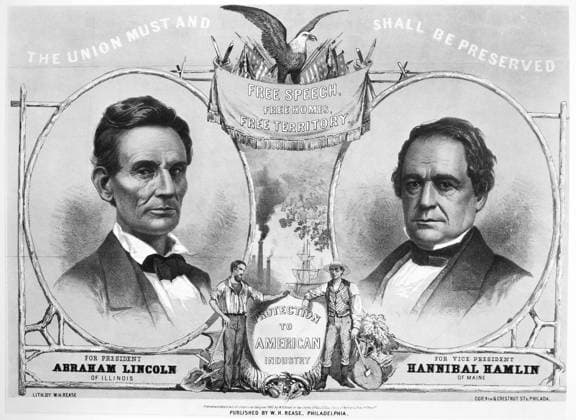 PRESIDENTIAL CAMPAIGN, 1860. Abraham Lincoln and Hannibal Hamlin, the Republican Party candidates for President and Vice President. Lithograph poster, 1860.  Copyright: xGRANGERx xGRANGERx 0033048