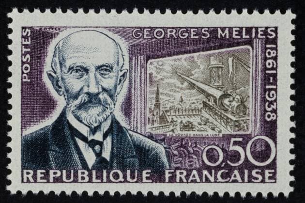 GEORGES MÉLIÈS (1861-1938). French film director. On a French postage stamp, 1961, with a scene from his 1902 film A Trip to the Moon ( Le voyage dans la lune ).  Copyright: xGRANGERx xGRANGERx 0033308