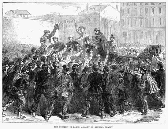 PARIS COMMUNE, 1871. The conflict in Paris, France, and an assault on General Antoine Chanzy. Wood engraving from an English newspaper of 1871.  Copyright: xGRANGERx xGRANGERx 0034190