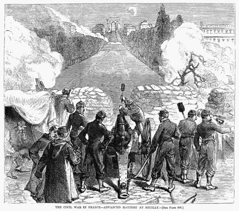 PARIS COMMUNE, 1871. The civil war in France. Advanced battery at Neuilly. Engraving, 19th century.  Copyright: xGRANGERx xGRANGERx 0034191