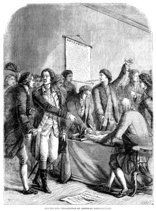 DECLARATION OF INDEPENDENCE The Signing of the Declaration of Independence at Independence Hall in Philadelphia, Pennsylvania, 4 July 1776. Wood engraving, English, 19th century.  Copyright: xGRANGERx xGRANGERx 0036642