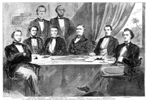 JEFFERSON DAVIS (1808-1889). President of the Confederate States of America. President Davis and his Cabinet at Montgomery, Alabama. Wood engraving from an American newspaper of June 1861.  Copyright: xGRANGERx xGRANGERx 0040830