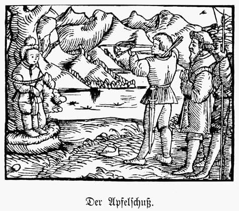 WILLIAM TELL. Legendary Swiss hero. The apple shoot. Woodcut from Jakob Ruff s version Von dem frommen und ersten Eydgnossen Wilhelm Thellen, acted by the townspeople of Zurich on New Year s Day, 1545.  Copyright: xGRANGERx xGRANGERx 0042036