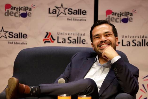 March 20, 2024, Mexico City, Mexico: Jorge Alvarez Maynez, candidate for Presidency of Mexico by the Citizen Movement Party , gesticulates during a meet with Universidad La Salle students as part of their campaign activities heading to the presidency of Mexico. on March 20, 2024 in Mexico City, Mexico. Mexico City Mexico - ZUMAe321 20240320_zia_e321_049 Copyright: xLuisxBarronx