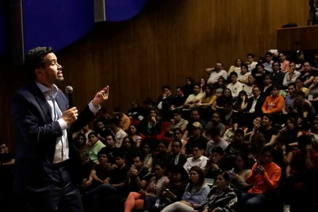 March 20, 2024, Mexico City, Mexico: Jorge Alvarez Maynez, candidate for Presidency of Mexico by the Citizen Movement Party, speaks on a meet with Universidad La Salle students as part of their campaign activities heading to the presidency of Mexico. on March 20, 2024 in Mexico City, Mexico. Mexico City Mexico - ZUMAe321 20240320_zia_e321_052 Copyright: xLuisxBarronx