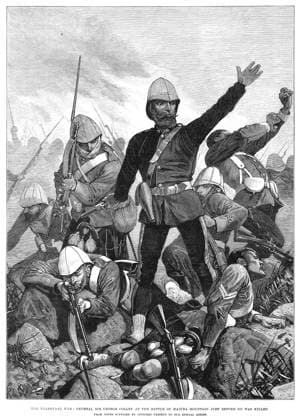 BATTLE OF MAJUBA, 1881. General Sir George Colley at the Battle of Majuba Hill, during the Transvaal War, just before he was killed, 27 February 1881. Contemporary English line engraving.  Copyright: xGRANGERx xGRANGERx 0052267