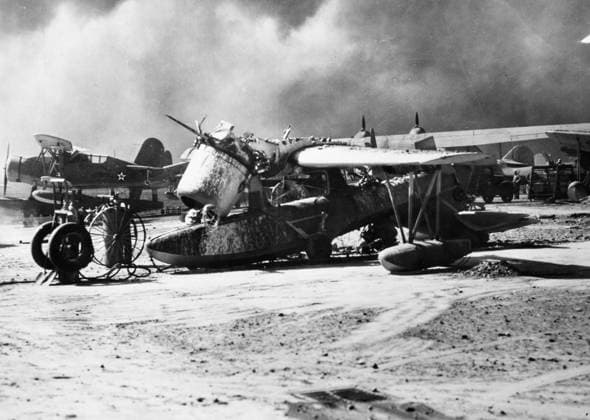 WORLD WAR II: PEARL HARBOR. Wreckage of a Vought-Sikorsky plane at Pearl Harbor, 7 December 1941.  Copyright: xGRANGERx xGRANGERx 0056622