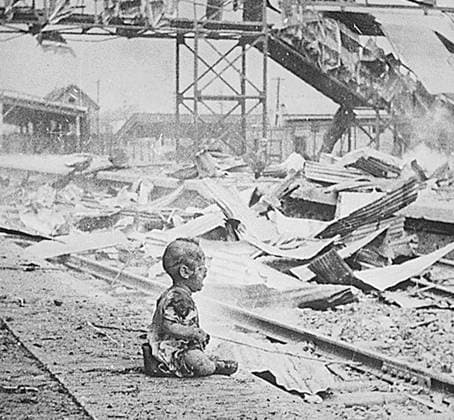 China: A terrified Chinese baby, one of the last humans left alive after intense bombing during the Japanese attack on Shanghai s South Station. August 1937. The Second Sino-Japanese War (July 7, 1937 September 9, 1945) was a military conflict fought primarily between the Republic of China and the Empire of Japan. After the Japanese attack on Pearl Harbor, the war merged into the greater conflict of World War II as a major front of what is broadly known as the Pacific War. Although the two countries had fought intermittently since 1931, total war started in earnest in 1937 and ended only with the surrender of Japan in 1945.<br ><br > The war was the result of a decades-long Japanese imperialist policy aiming to dominate China political Copyright: xxPicturesxFromxHistoryx