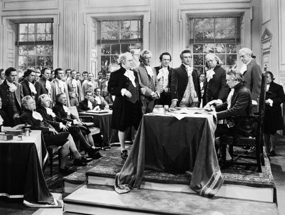 DECLARATION OF INDEPENDECE A 20th century film depiction of the signing of the Declaration of Independence at Independence Hall in Philadelphia, Pennsylvania, 4 July 1776.  Copyright: xGRANGERx xGRANGERx 0075306