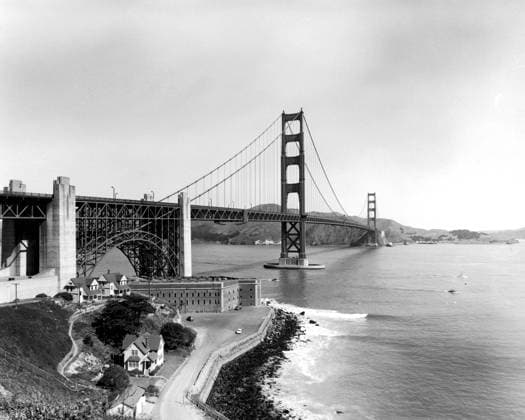 GOLDEN GATE BRIDGE. A view of the Golden Gate Bridge in San Francisco, California, which was completed in 1937 at a cost of $35 million. Photograph, 20th century.  Copyright: xGRANGERx xGRANGERx 0077104