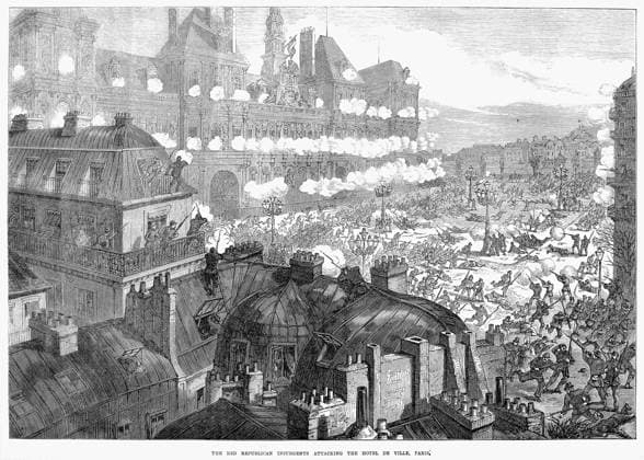 PARIS COMMUNE, 1871. Communards attacking the Hotel de Ville in Paris, France. Wood engraving from an English newspaper of February 1871.  Copyright: xGRANGERx xGRANGERx 0087061