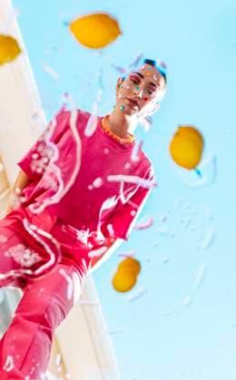 Reflection of young woman in mirror under blue sky model released, Symbolfoto, EGHF00846