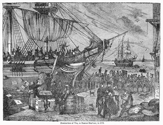 BOSTON TEA PARTY, 1773. Emptying the tea into Boston Harbor, 16 December 1773. Engraving, 19th century.  Copyright: xGRANGERx xGRANGERx 0090188
