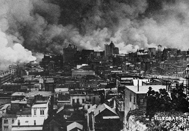 SAN FRANCISCO EARTHQUAKE. The fire as it appeared from Telegraph Hill on the evening of the earthquake, 18 April 1906.  Copyright: xGRANGERx xGRANGERx 0092565