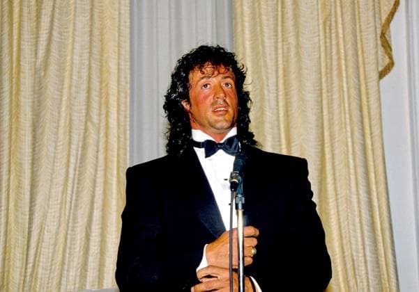 1987 Touchdown Club Awards American actor, director, screenwriter, and producer Sylvester Stallone makes remarks after accepting the President™s Council on Physical Fitness award at the Washington, DC Touchdown Club dinner in Washington, DC on January 23, 1988. Credit: Arnie Sachs CNP Washington District of Columbia United States of America EDITORIAL USE ONLY Copyright: xx ArniexSachsx cnpphotos147787