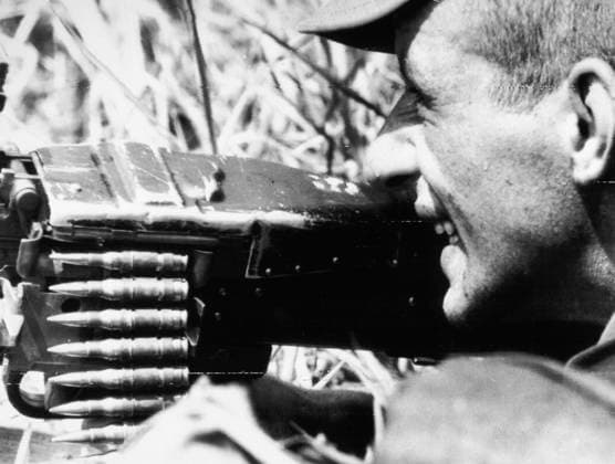VIETNAM WAR: MARINE GUNNER. A member of the 3rd Battalion Reconnaissance Company Patrol takes aim with his heavy weapon south of Da Nang Airbase, April 1965.  Copyright: xGRANGERx xGRANGERx 0102297