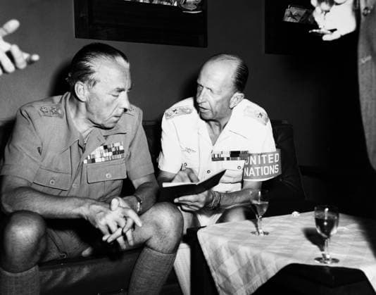 FOLKE BERNADOTTE (1895-1948). Count of Wisborg and Swedish diplomat, appointed as the United Nations mediator in Palestine in 1948. Bernadotte (left) with his chief of staff, General Aage Lundstrum, 1948.  Copyright: xGRANGERx xGRANGERx 0106999
