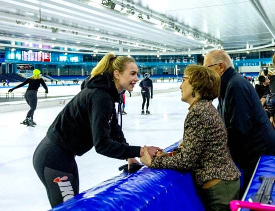 24-03-2024 Heerenveen World Champion Allround Joy Beune and Princess Margriet and Pieter van Vollenhoven raising money for the Dutch 100 organized by Lymph & Co in Thialf Heerenveen. Â  Copyright: xPPEx