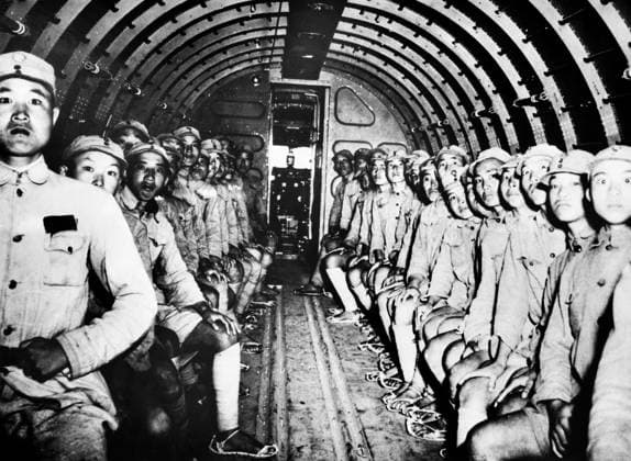 CHINESE SOLDIERS, c1940. Chinese soldiers on troop transport aircraft. Photographed c1940.  Copyright: xGRANGERx xGRANGERx 0109996