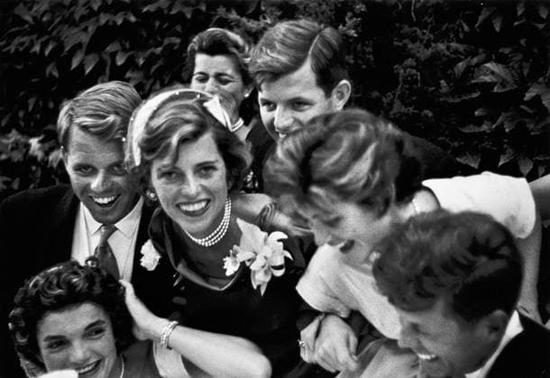 KENNEDY WEDDING, 1953. The Kennedy family surrounding John (lower right) and Jacqueline (lower left) on their wedding day, 12 September 1953. Photograph by Toni Frissell.  Copyright: xGRANGERx xGRANGERx 0116070