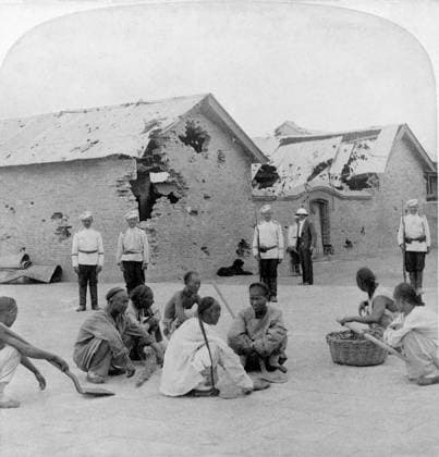 CHINA: BOXER REBELLION. Buildings at the railway station destroyed by shells during the bombardment, Tientsin, China. Photograph, c1901.  Copyright: xGRANGERx xGRANGERx 0116705